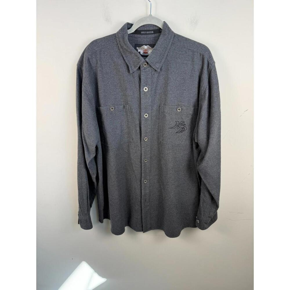 Harley Davidson Shirt Mens Flannel Button Down Gray XL Motorcycle Biker - Picture 2 of 7